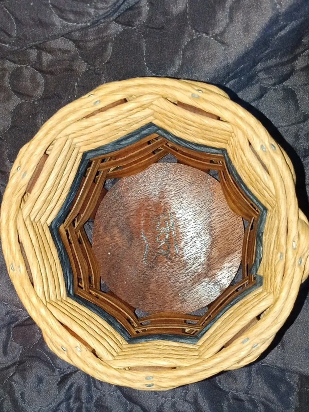 Woven Decorative Basket in Natural and Dark Blue